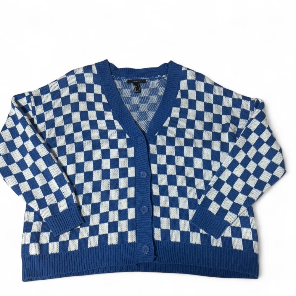 Blue and White Checkered Women's Sweater